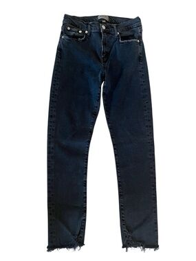 Agolde Toni Black Denim Jeans Distressed Raw Edge Hem Worn In Soft Vintage 26